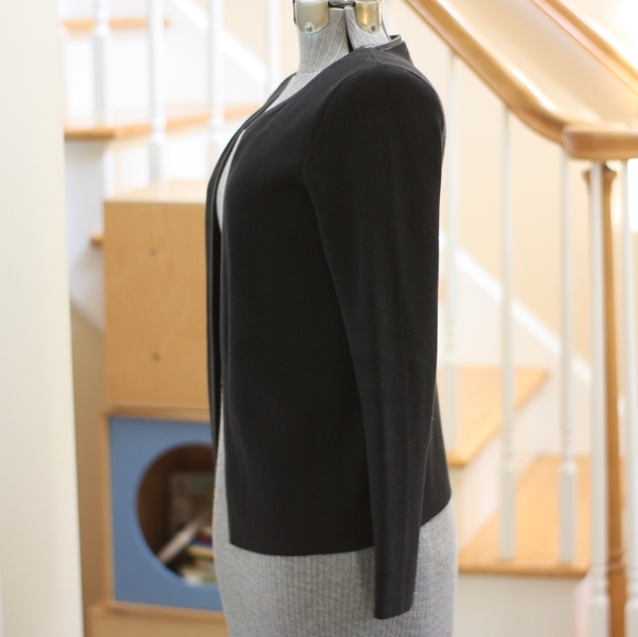 BANANA REPUBLIC Black Open Cardigan Leather Trim - Picture 2 of 6